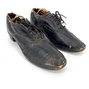 Antique Spalding Wood And Black Leather Shoes Vintage